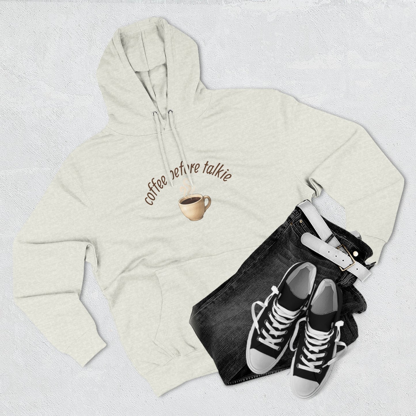 Fleece Hoodie: Coffee Before Talkie, Caffeine Lover Sweatshirt, Three-Panel Pullover, Unisex Hooded Top