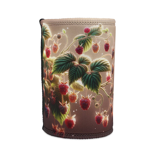 Raspberry Stubby Cooler, Drink Holder Sleeve for Cans and Bottles, Beverage Insulator, Summer Picnic Accessory, Fruit Pattern Gift