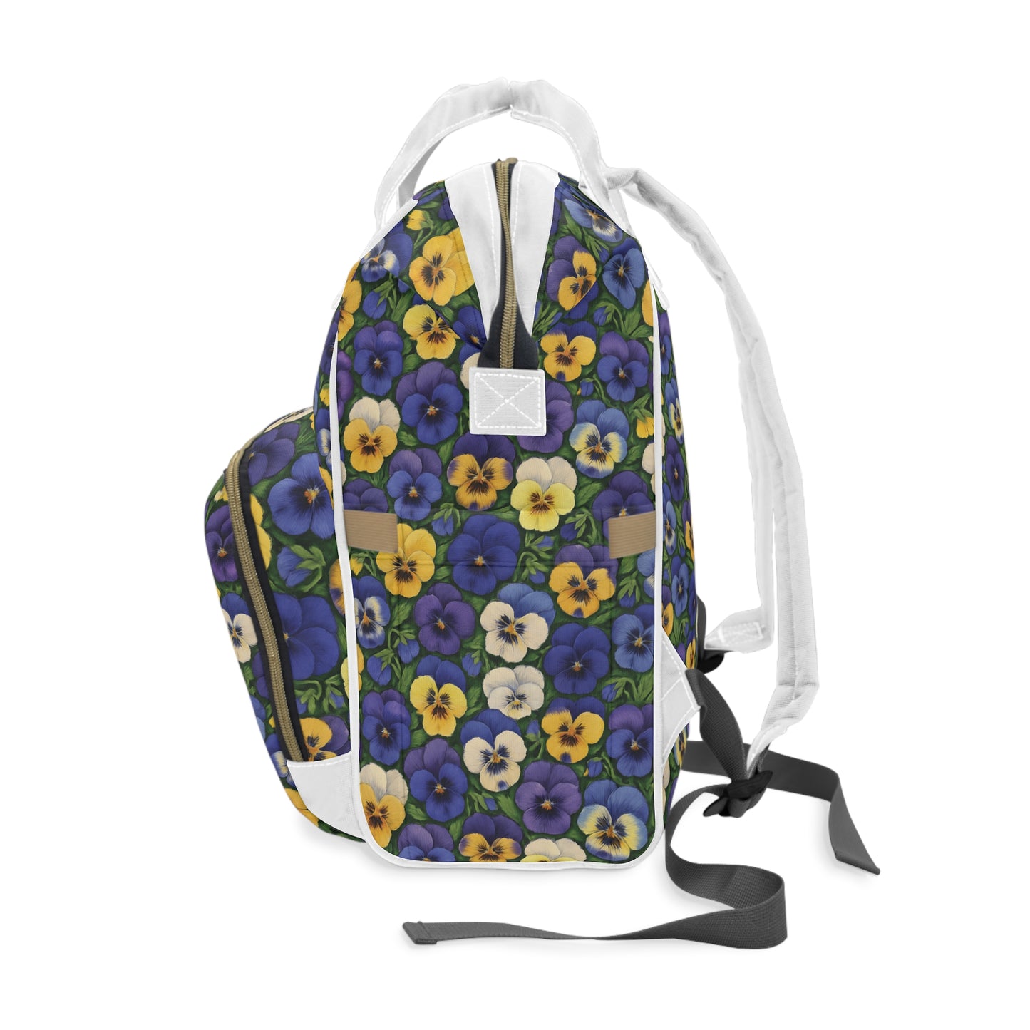 Diaper Backpack, Cute Pansies Design, Baby Shower Gift, Mom Essential Bag, Nursery Storage, Floral Print Organizer