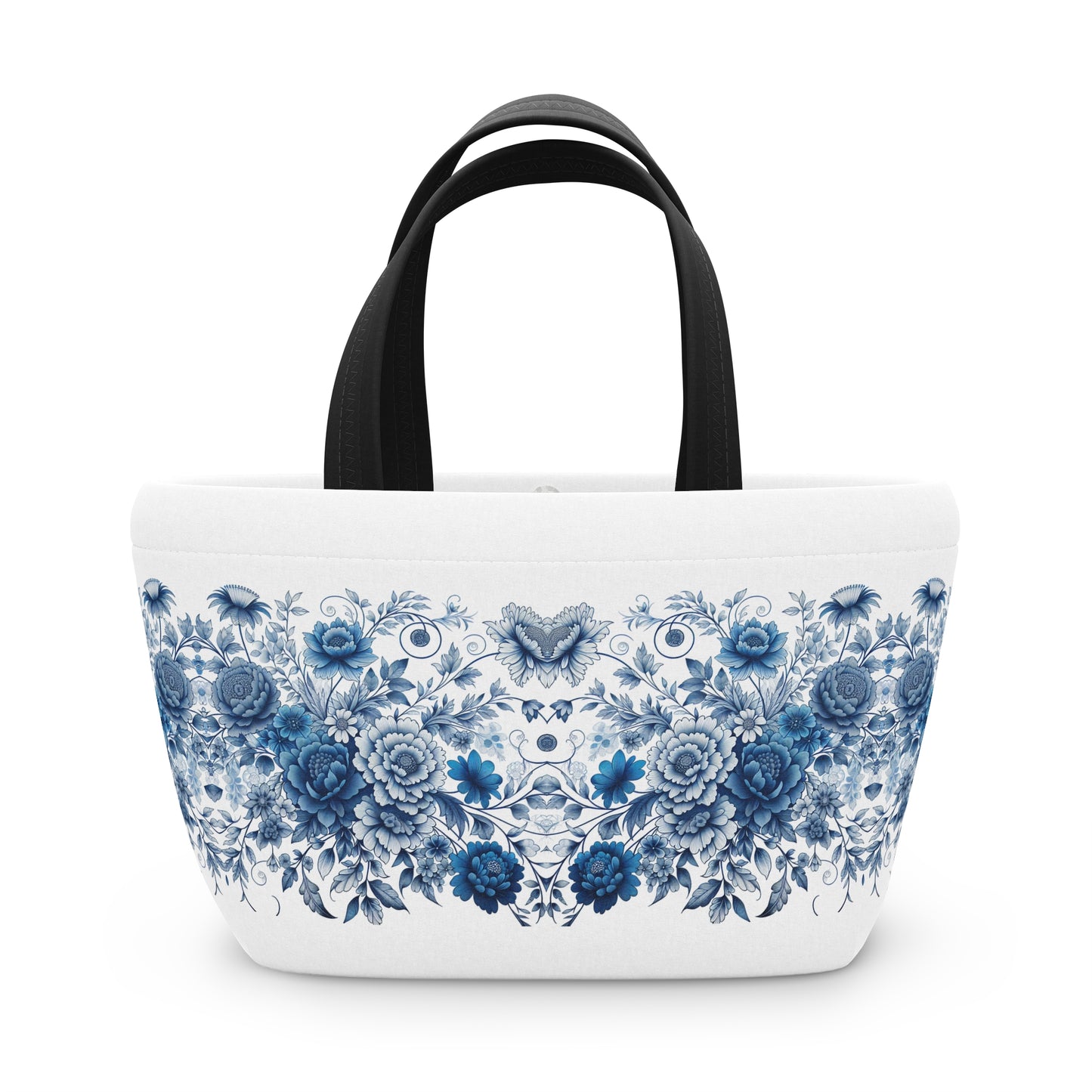 Blue Floral Lunch Bag - Insulated Food Tote, Flower Print Lunchbox, Picnic Cooler, Reusable Lunch Sack, Lunchtime Accessory