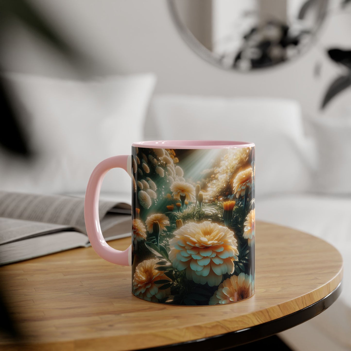 Vanilla Marigolds Accent Mug, 11oz - Floral Coffee Cup, Tea Mug, Flower Lover Gift, Botanical Decor, Kitchen Drinkware