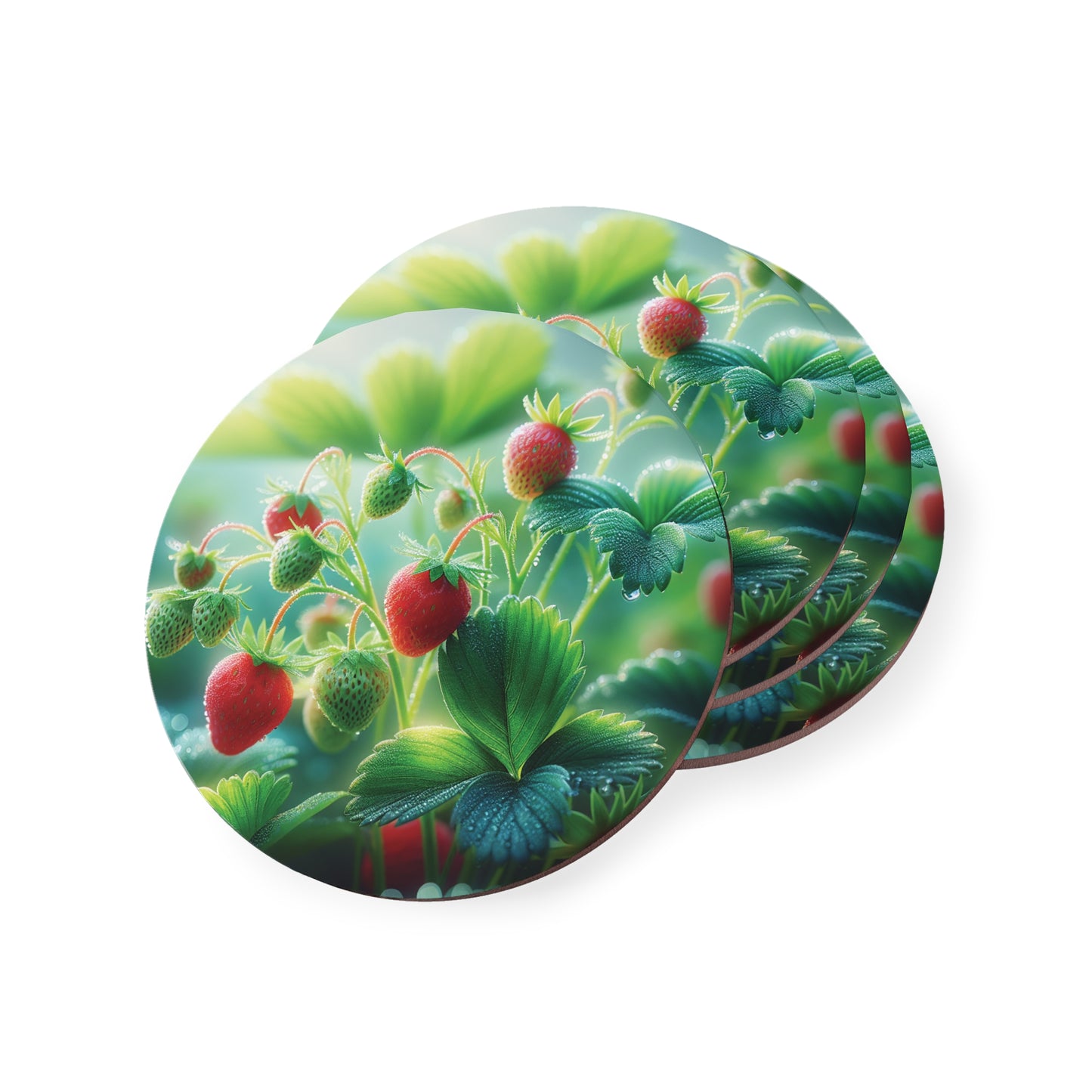 Strawberry Garden Coasters Set, Fruit Kitchen Decor, Drink Coaster, Red Berries, Farmhouse Coasters, Gift for Gardener, Housewarming Present