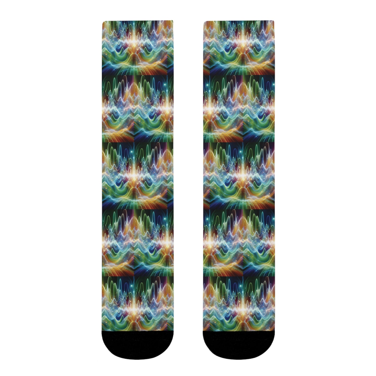 Vibrant Frequency Waves Design Sublimation Crew Socks - , Colorful Patterned Footwear, Unique Athletic Wear, Trendy Gift for Music Lovers,