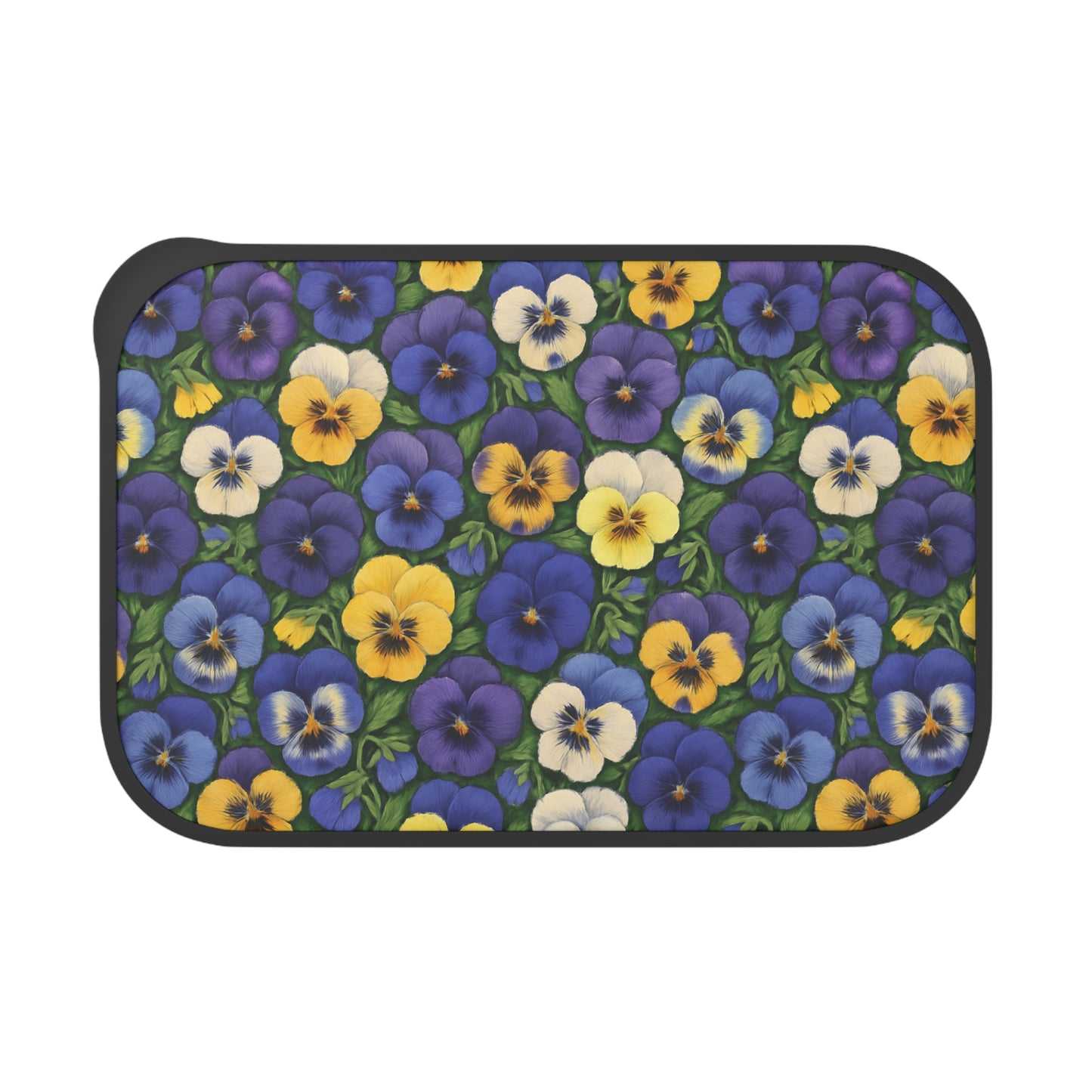 Vibrant Pansy Bento Box: Lunch Container with Band and Utensils, Eco-Friendly Food Storage, Reusable Meal Prep Kit, Gift for Foodie