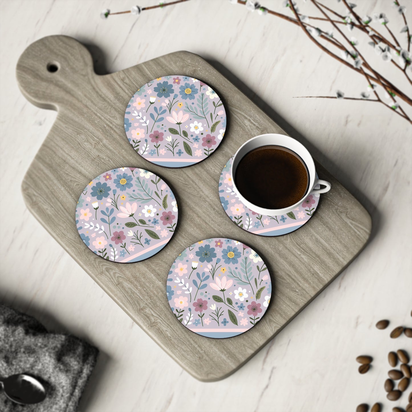 Cute Floral Pattern, Drink Coasters, Coaster Set, Home Decor, Housewarming Gift, Kitchen Accessories