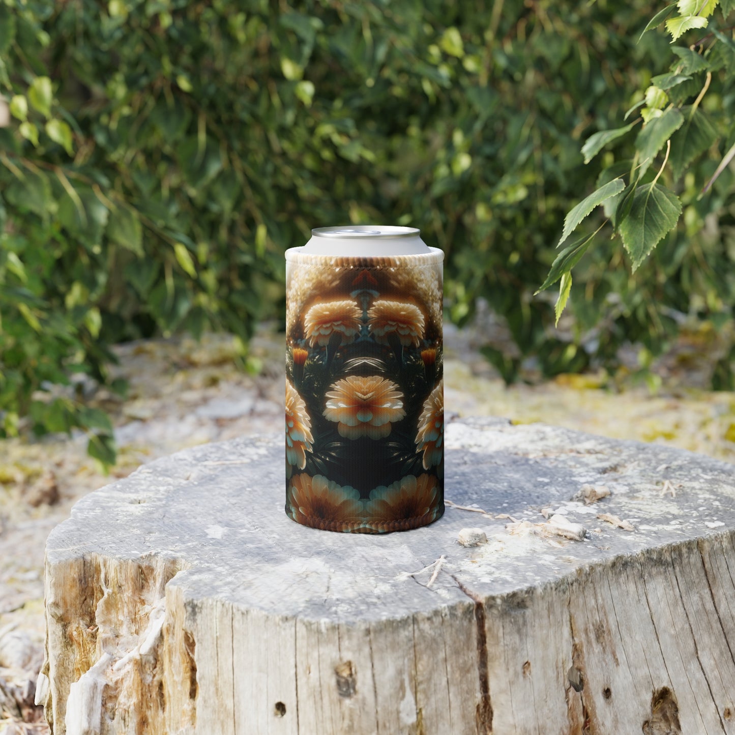 Stubby Cooler - Vanilla Marigolds Design, Floral Drink Holder, Beer Can Sleeve, Beverage Insulator, Summer Party Gift