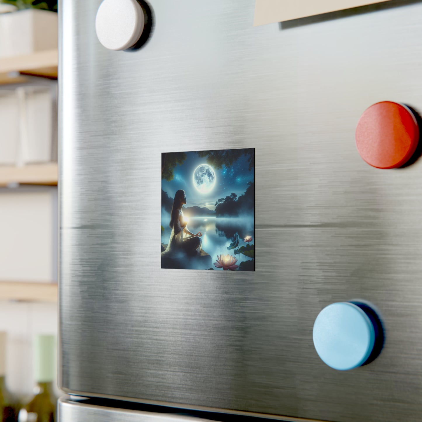 Square Magnet - Serene Moonlight, Tranquil Night Sky Fridge Magnet, Celestial Home Decor, Gift for Nature Lovers, Lunar Eclipse Magnet,