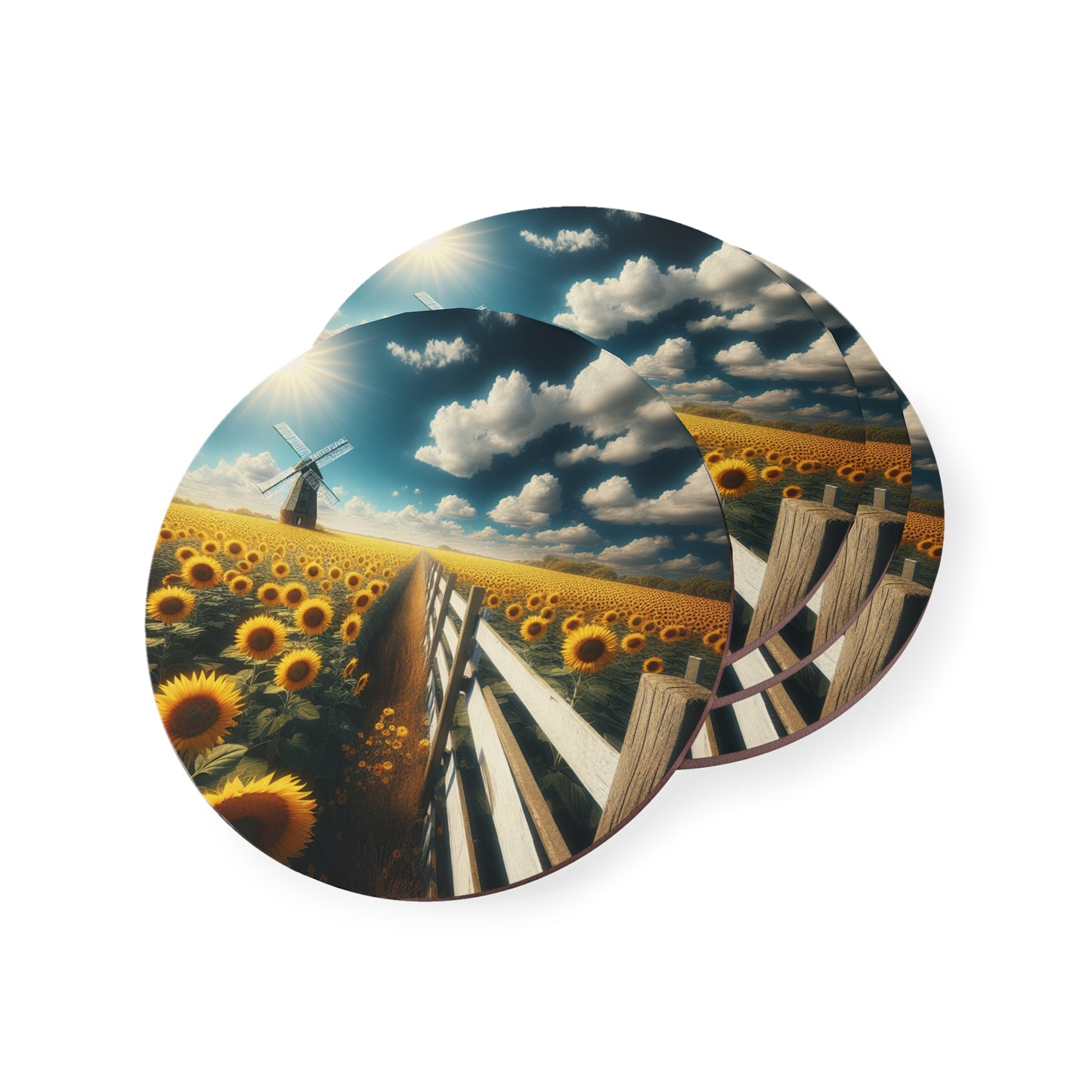 Sunflower Field Coasters, Floral Drink Mats, Farmhouse Decor, Rustic Kitchen Accessories, Set of 4 Coaster, Flower Home Gifts