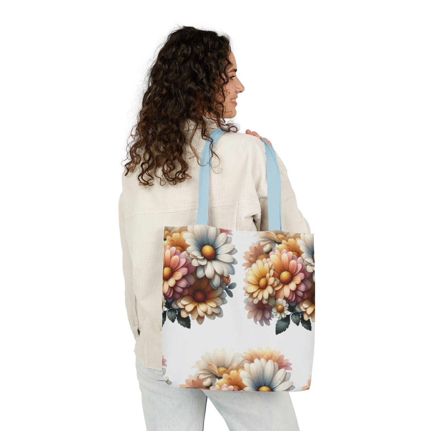 Floral Canvas Tote Bag with 5-Color Straps - Stylish
