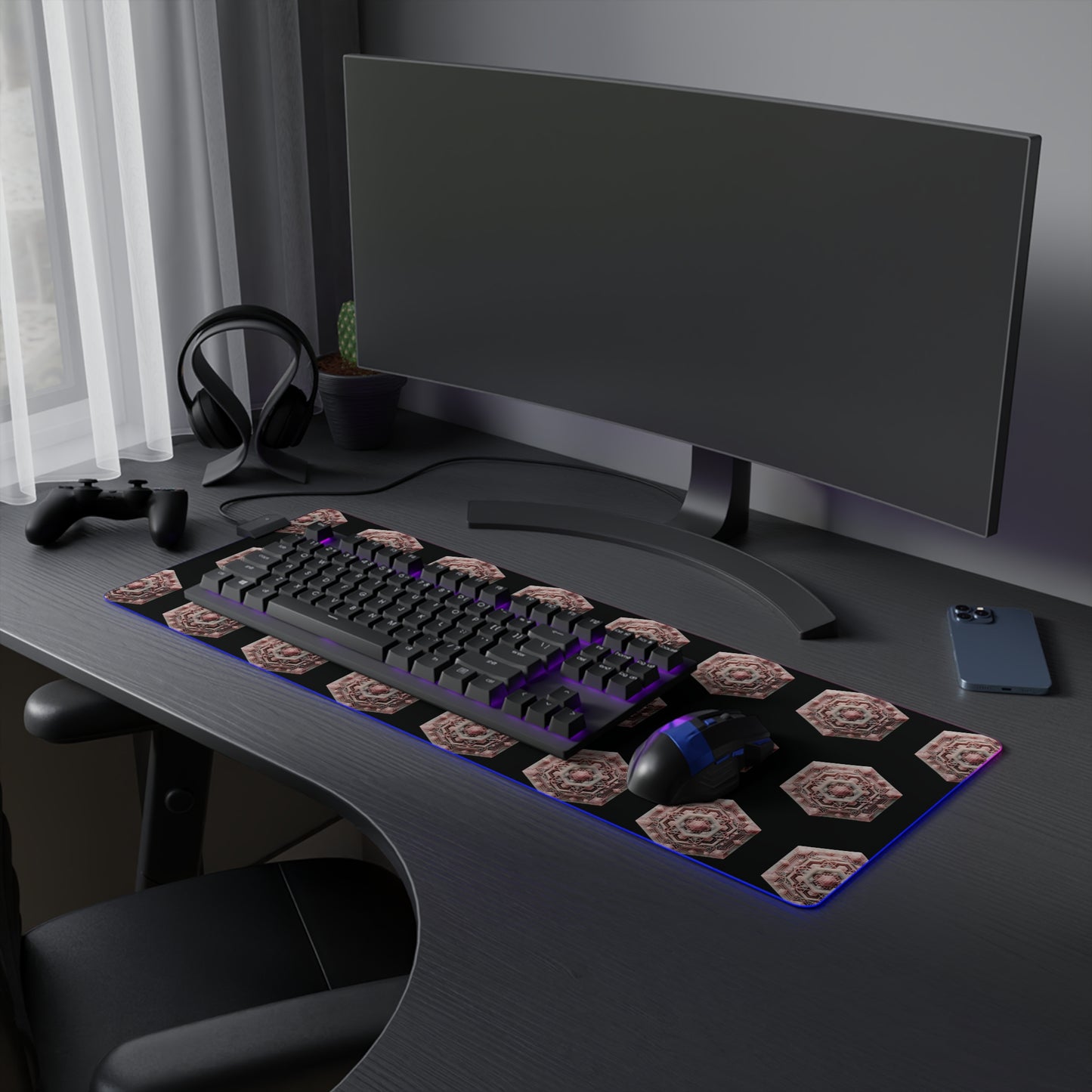 LED Gaming Mouse Pad - Geometric Rose Quartz Design