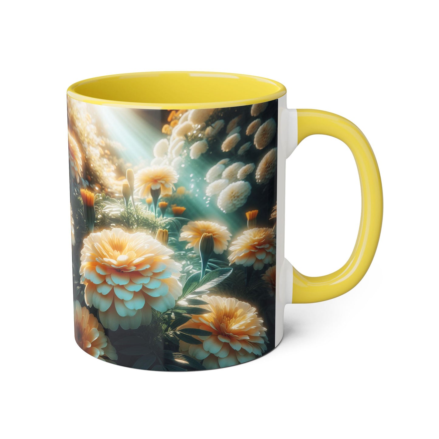 Vanilla Marigolds Accent Mug, 11oz - Floral Coffee Cup, Tea Mug, Flower Lover Gift, Botanical Decor, Kitchen Drinkware
