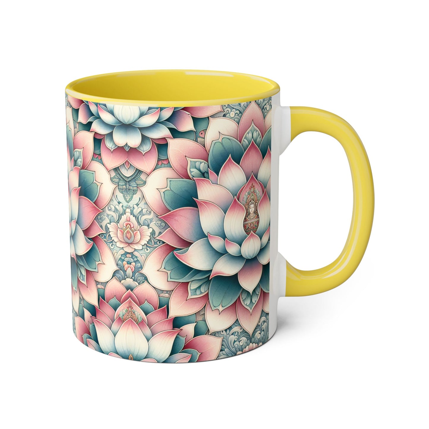 Lotus Flower Accent Mug, Floral Coffee Cup, Zen Tea Mug, Botanical Drinkware, Meditation Gift, Ceramic Lotus Blossom Mug