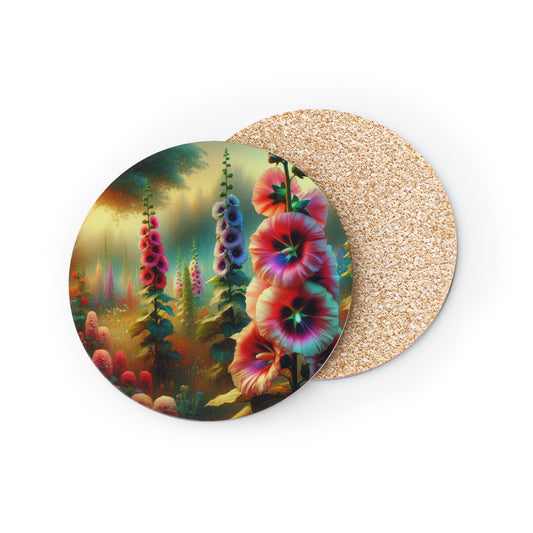 Hollyhock Coasters, hollyhock blooms drink coasters, floral coasters, home decor, housewarming gift, gardening gift