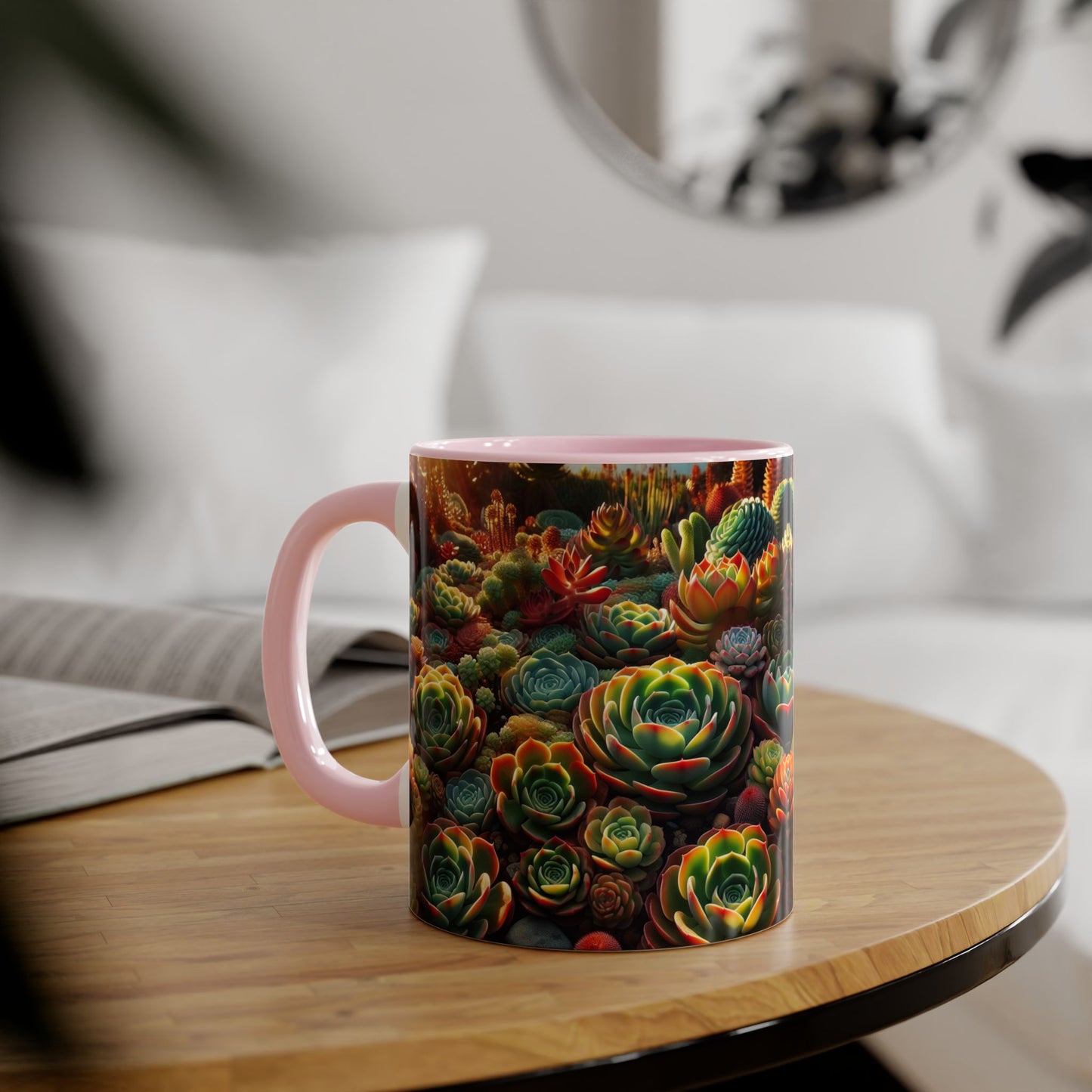 Succulent Family Accent Mug, Unique Botanical Design, Plant Lover Gift, Ceramic Coffee Cup, Cactus Print Tea Mug, Gardening Decor, Cute