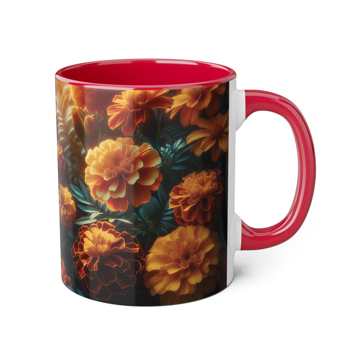 Orange Marigolds Accent Mug, Floral Coffee Cup, Botanical Tea Mug, Nature Lover Gift, Garden Theme Kitchen Decor