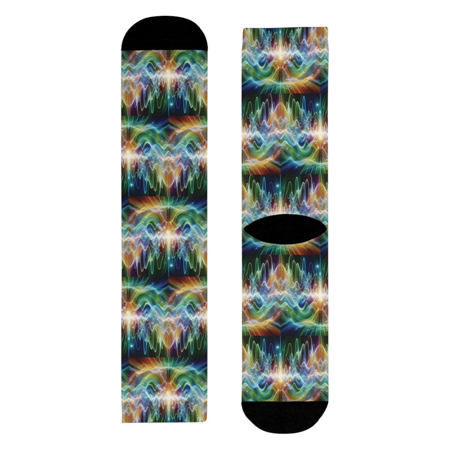 Vibrant Frequency Waves Design Sublimation Crew Socks - , Colorful Patterned Footwear, Unique Athletic Wear, Trendy Gift for Music Lovers,