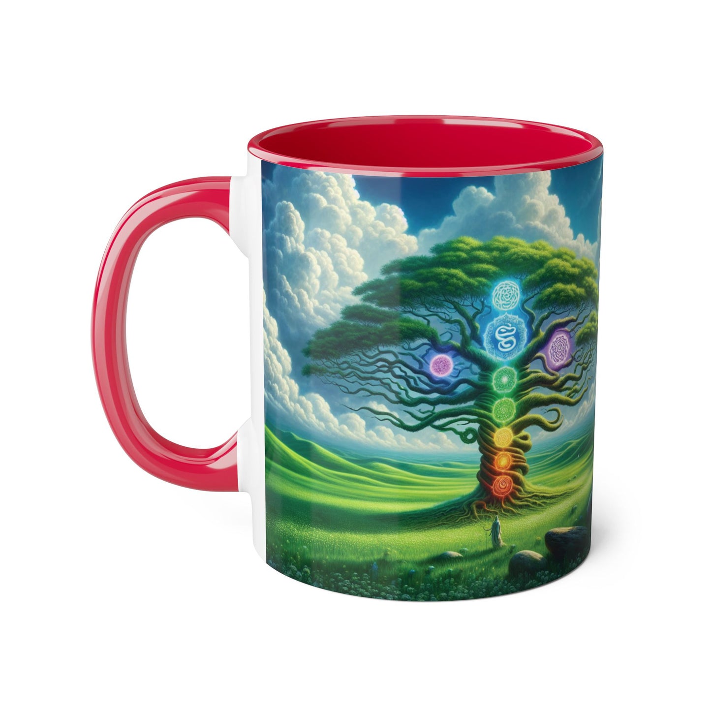Chakra Tree Accent Mug, 11oz - Ceramic Tea Cup, Reiki Energy Drinkware, Spiritual Gift, Yoga Meditation Coffee Mug, Tree of Life Kitchen