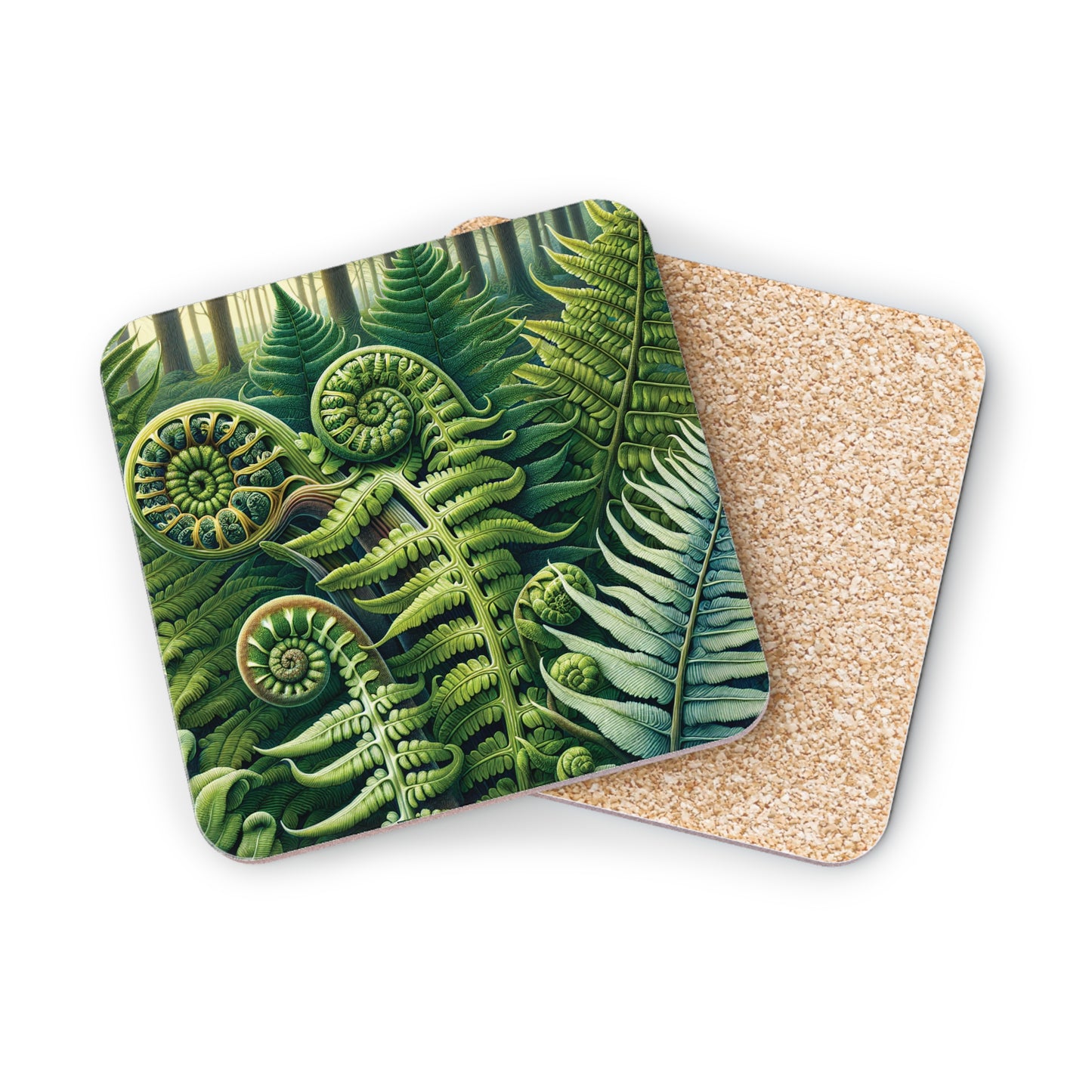 Botanical Fern Leaves Drink Coasters, Set of 4 Square Coasters, Jungle Plant Home Decor, Tropical Greenery Coasters, Leaf Print