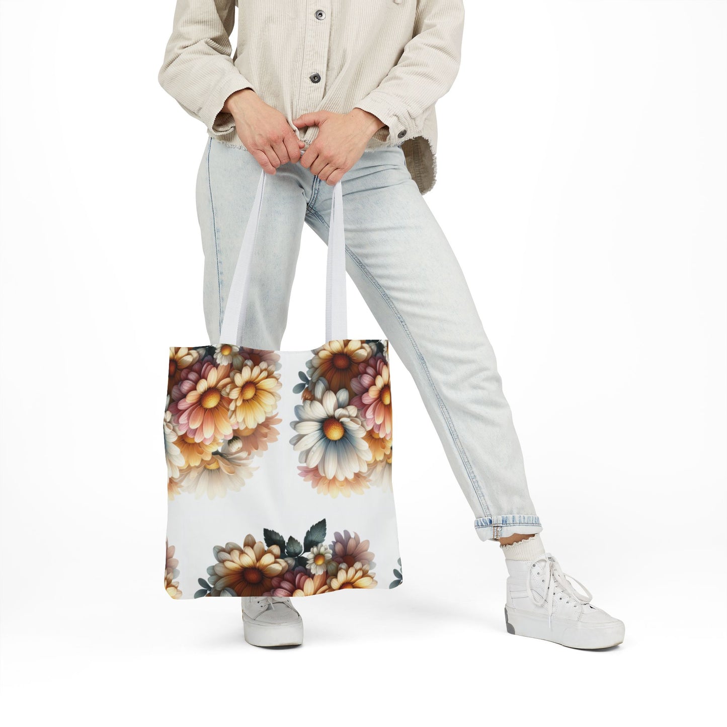 Floral Canvas Tote Bag with 5-Color Straps - Stylish