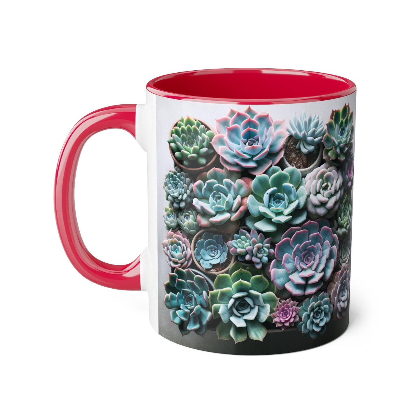 Succulent Garden Accent Mug, 11oz Succulent Coffee Mug, Floral Drinkware, Plant Lover Gift, Unique Home Decor