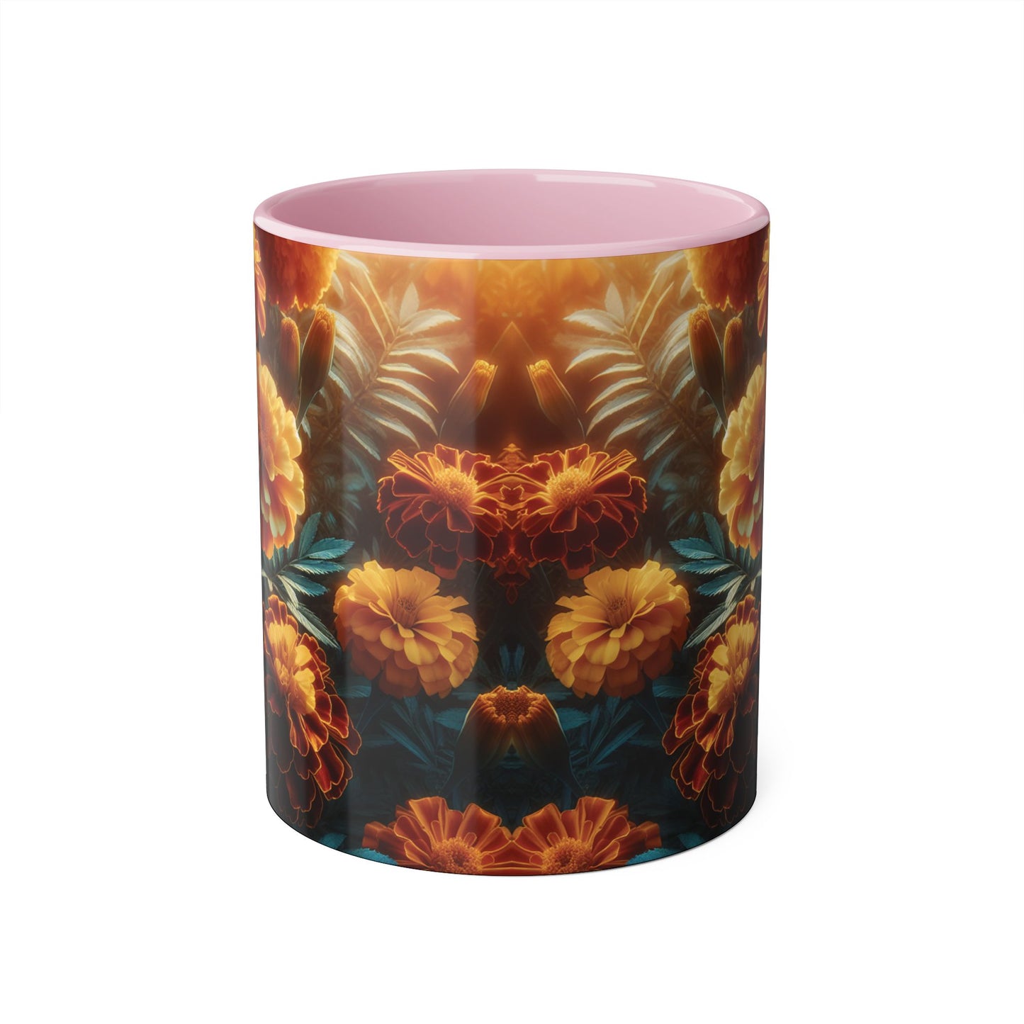Orange Marigolds Accent Mug, Floral Coffee Cup, Botanical Tea Mug, Nature Lover Gift, Garden Theme Kitchen Decor