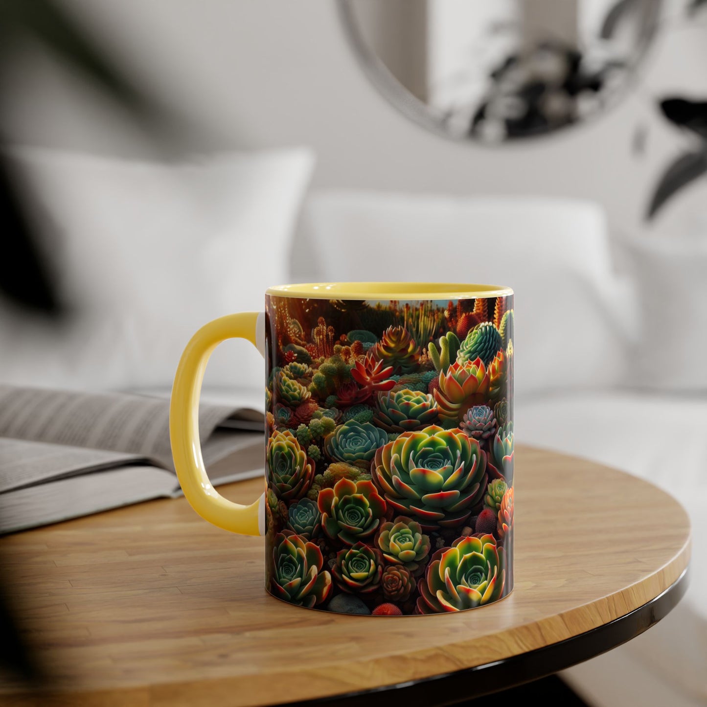Succulent Family Accent Mug, Unique Botanical Design, Plant Lover Gift, Ceramic Coffee Cup, Cactus Print Tea Mug, Gardening Decor, Cute