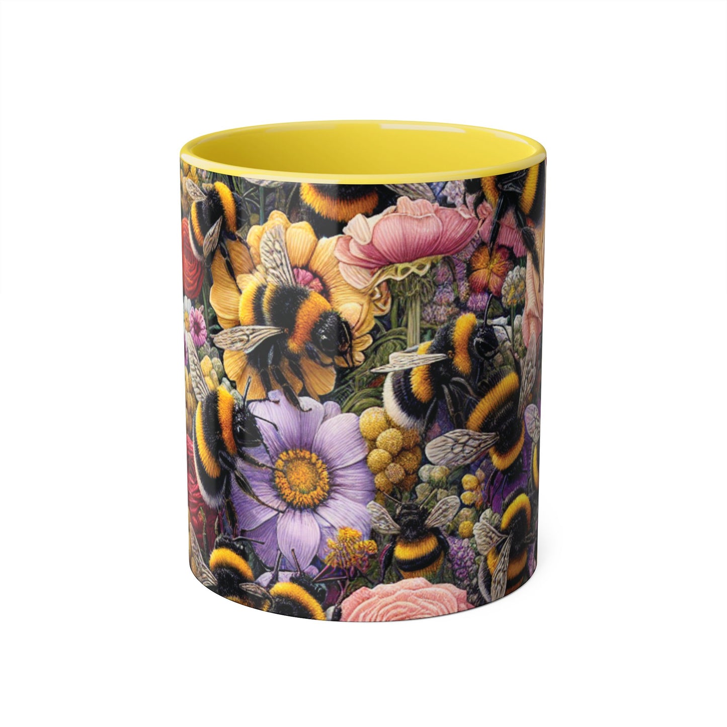 Bee-Inspired Floral Accent Mug | Nature Lover Gift, Botanical Coffee Mug, Bee Art Mug, Animal Lover Cup, Garden Mug