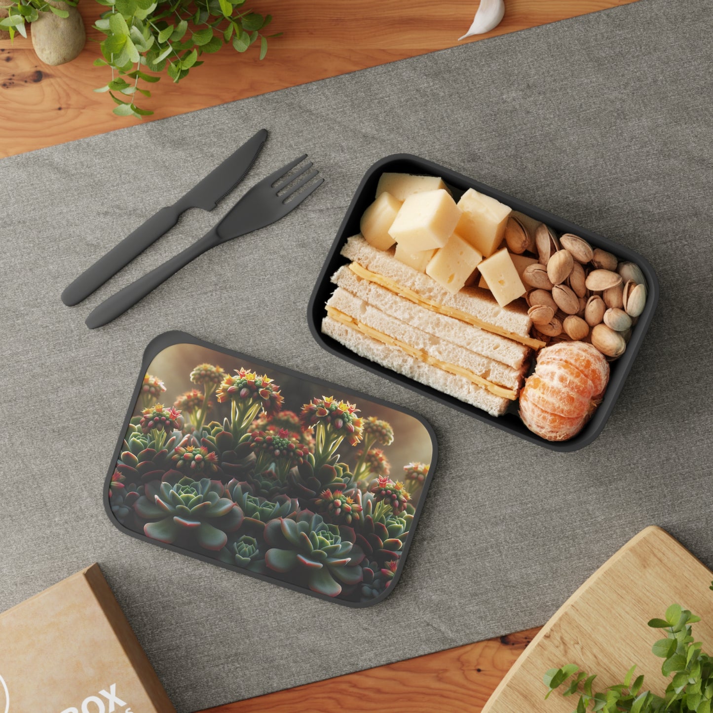 Bento Box - Blooming Succulent Design, Eco friendly lunch box set