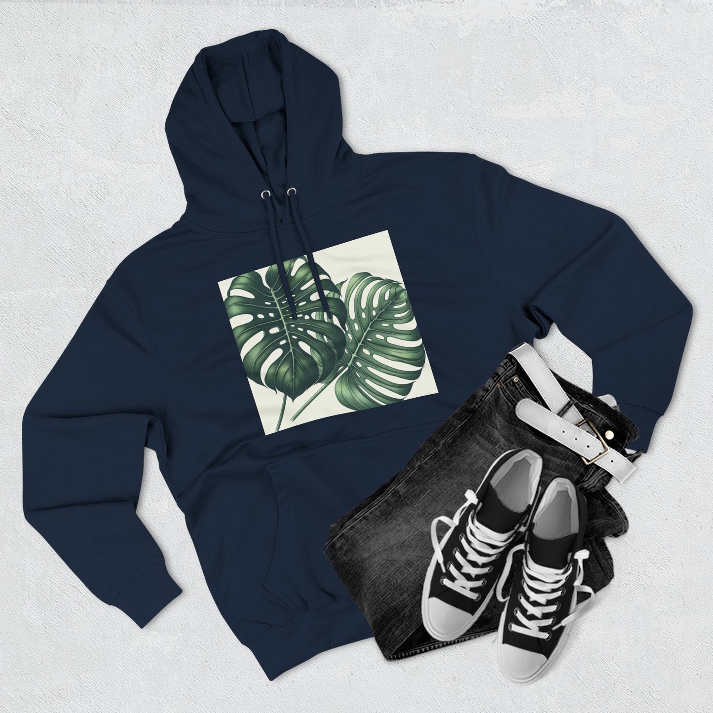 Tropical Fleece Hoodie - Monstera Leaf Design