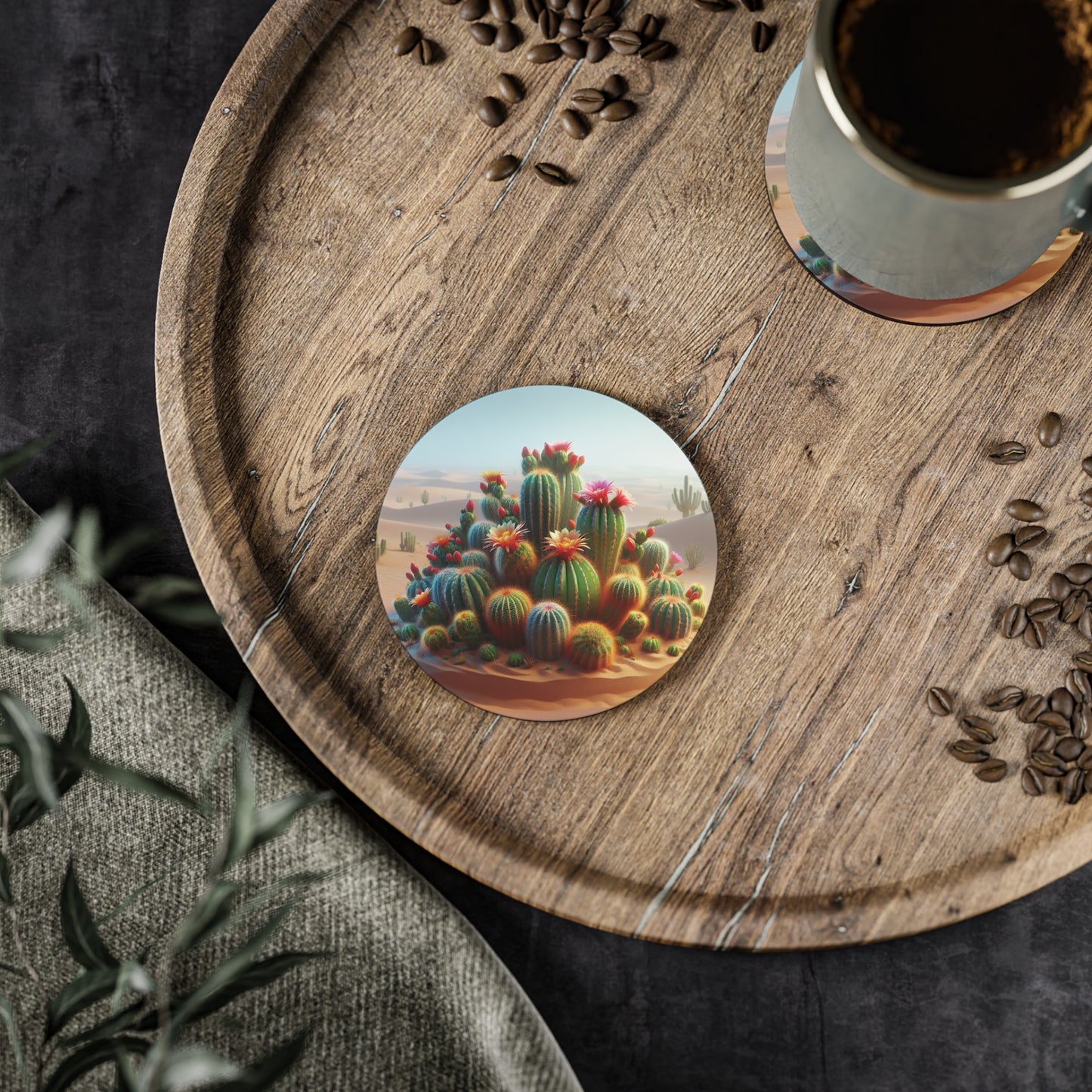 Cactus Coasters, Southwest Desert Plant Drink Holders, Succulent Home Decor, Set of 4 Ceramic Tiles, Holiday Housewarming Gift, Kitchen