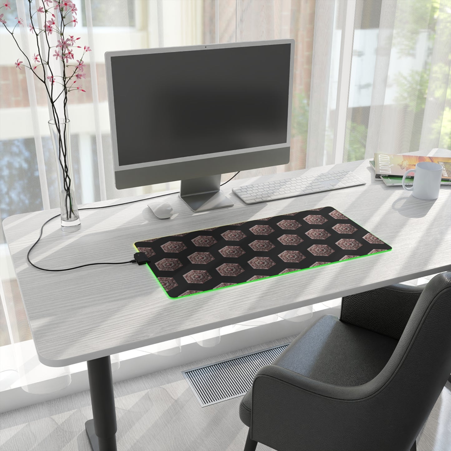 LED Gaming Mouse Pad - Geometric Rose Quartz Design