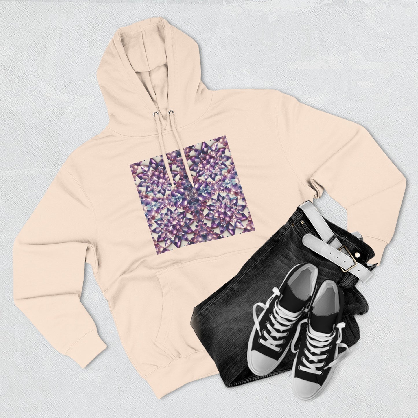 Fleece Hoodie - Amethyst Crystal Floral Design