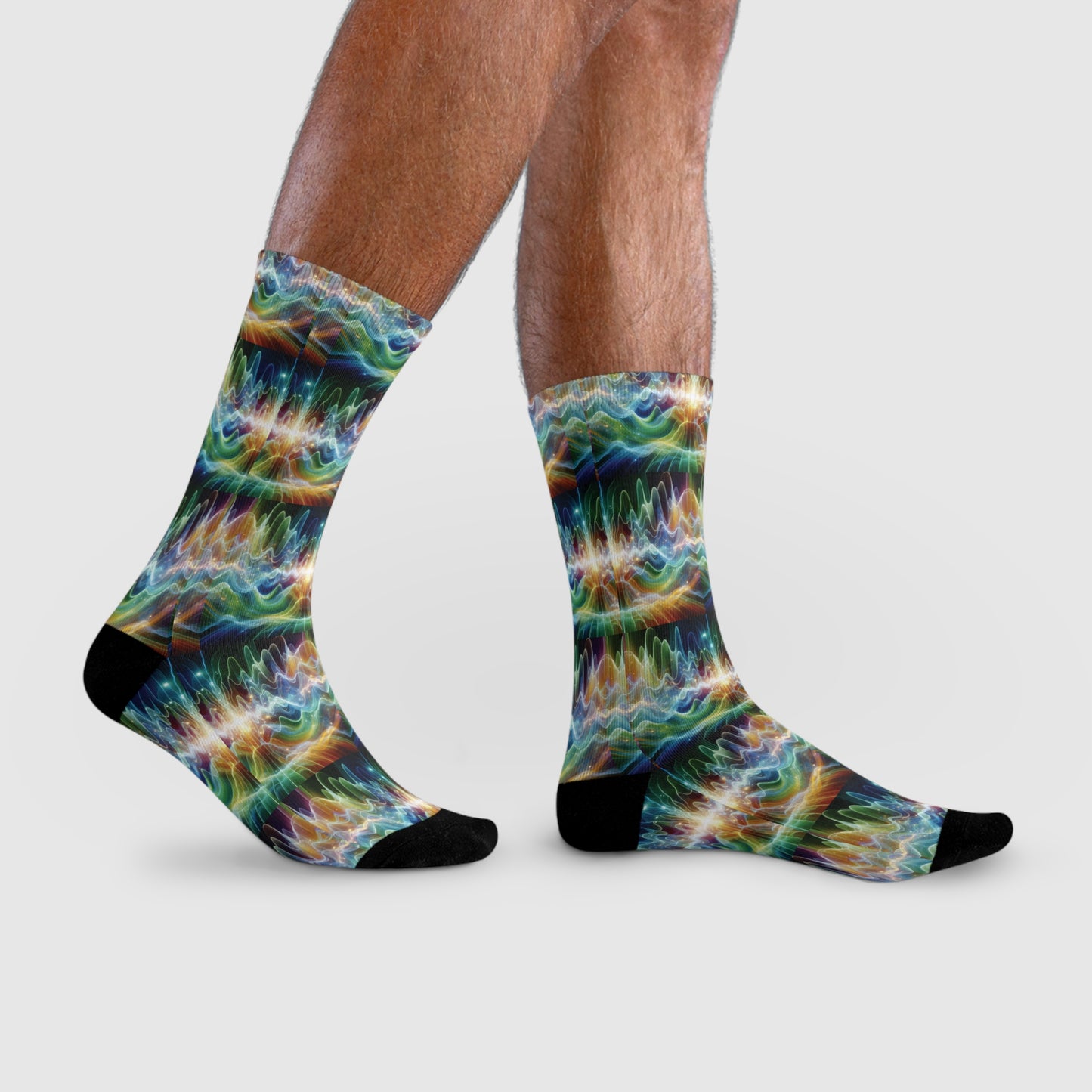 Vibrant Frequency Waves Design Sublimation Crew Socks - , Colorful Patterned Footwear, Unique Athletic Wear, Trendy Gift for Music Lovers,