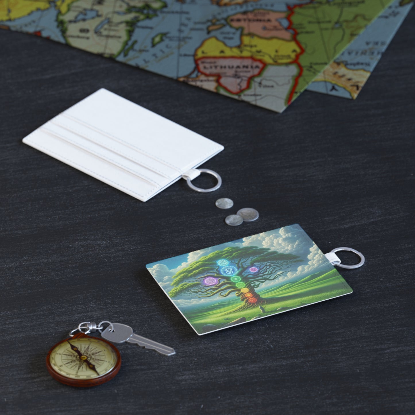 Leather Card Holder: Chakra Tree Design, Wallet, Credit Card Case, Spiritual Accessories