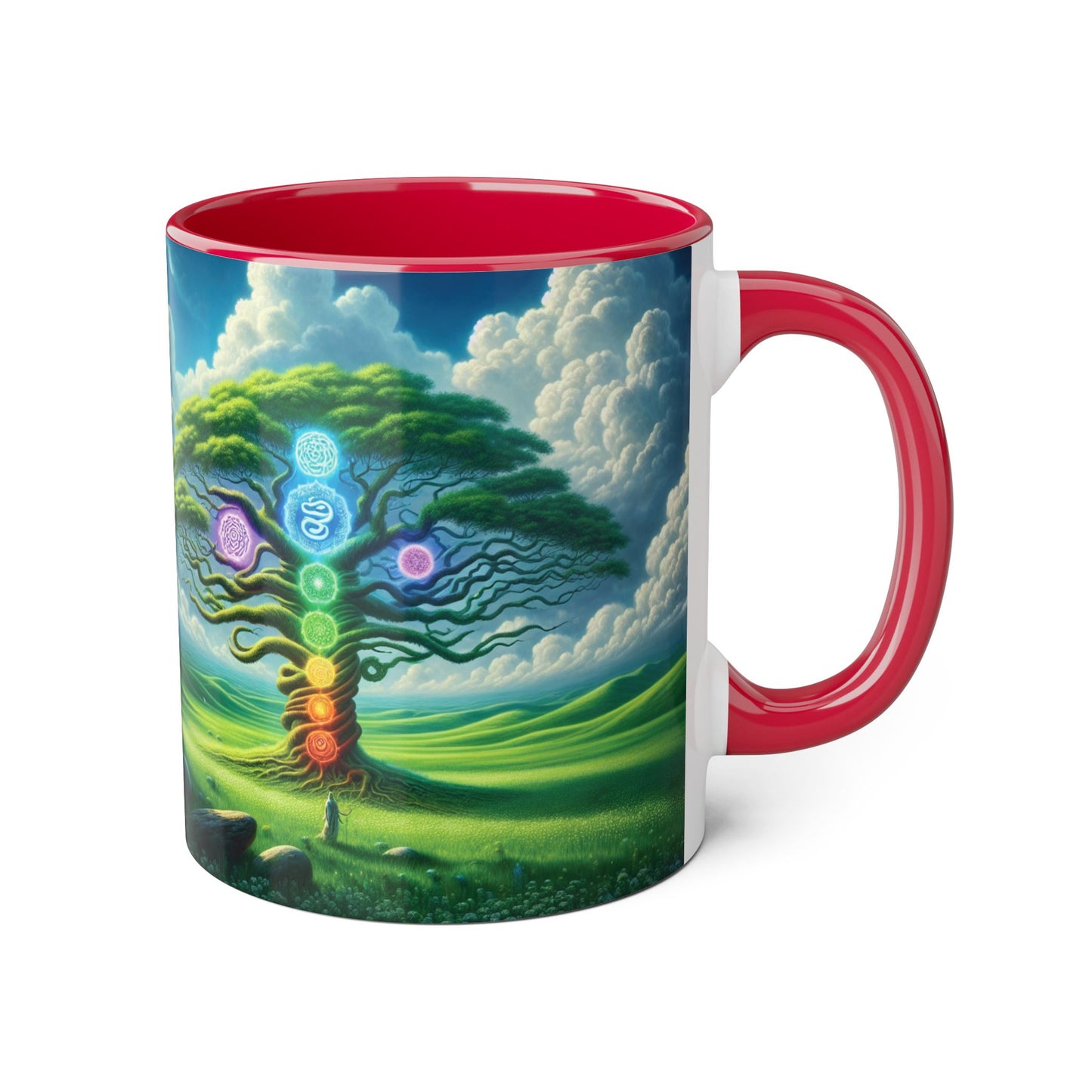 Chakra Tree Accent Mug, 11oz - Ceramic Tea Cup, Reiki Energy Drinkware, Spiritual Gift, Yoga Meditation Coffee Mug, Tree of Life Kitchen