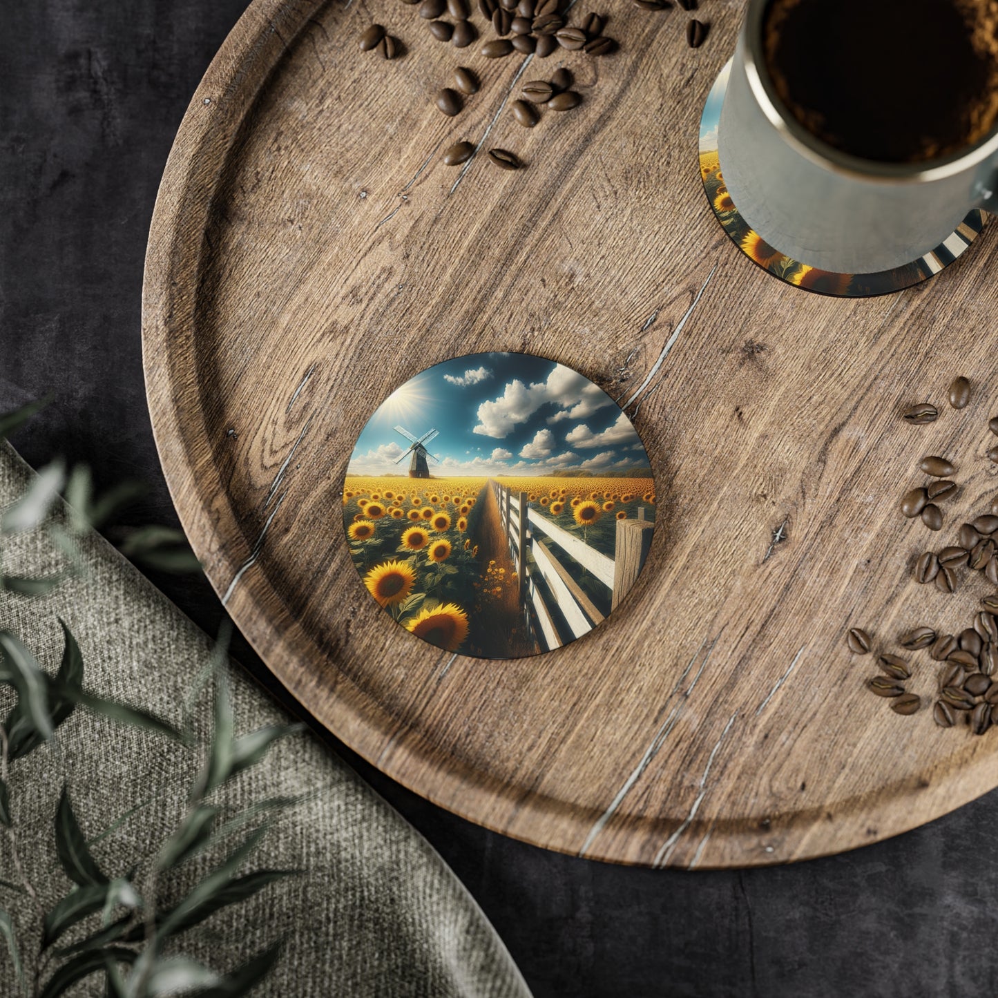 Sunflower Field Coasters, Floral Drink Mats, Farmhouse Decor, Rustic Kitchen Accessories, Set of 4 Coaster, Flower Home Gifts