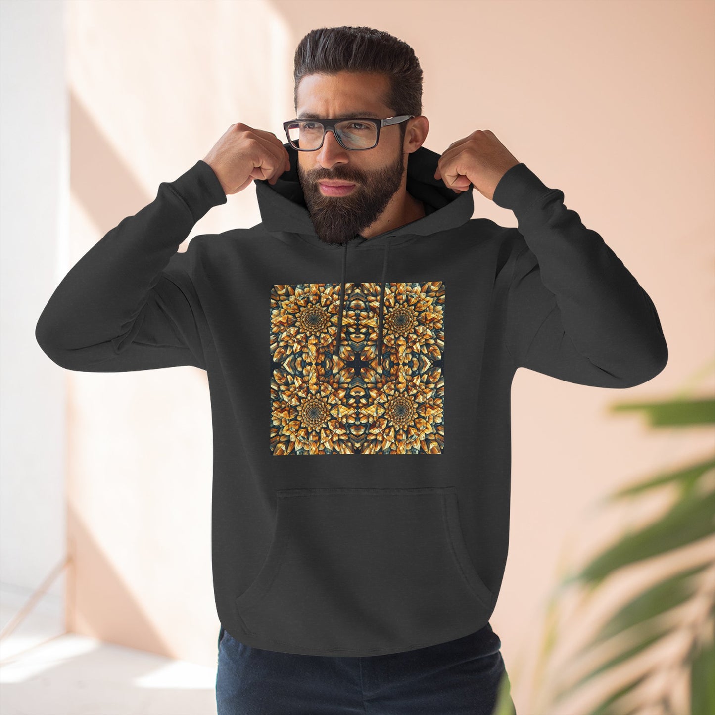 Fleece Hoodie - Citrine Geometric Design