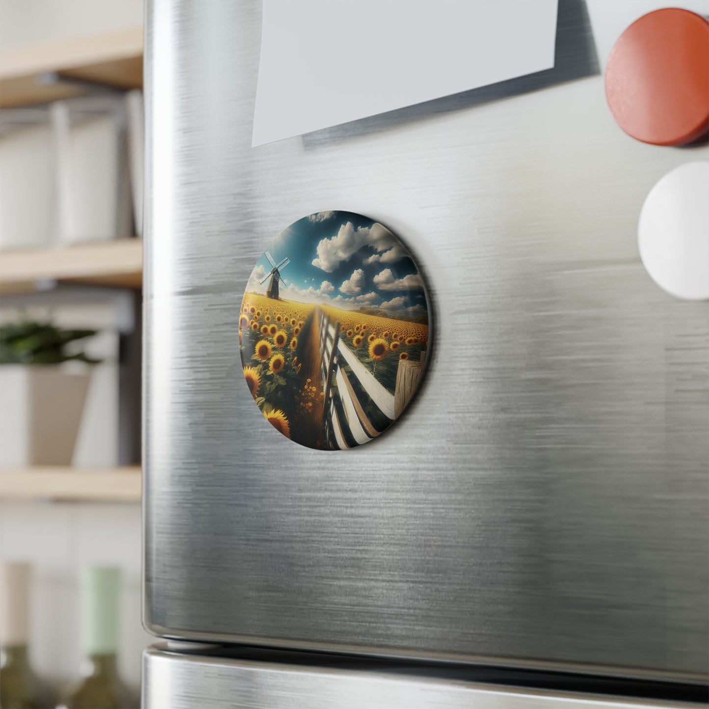 Sunflower Field Round Button Magnet - Nature Decor for Home & Office