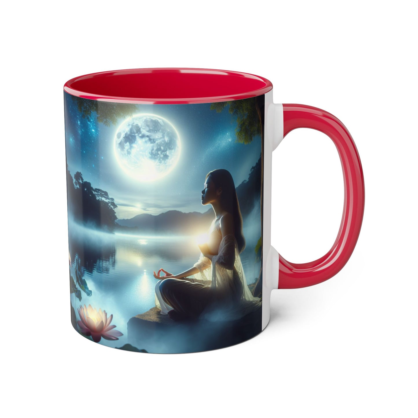 Moonlight Serenity Accent Mug, 11oz - Tranquil Ceramic Cup, Celestial Drinkware, Lunar Tea Mug, Night Sky Coffee Cup, Gift for Moon Lover