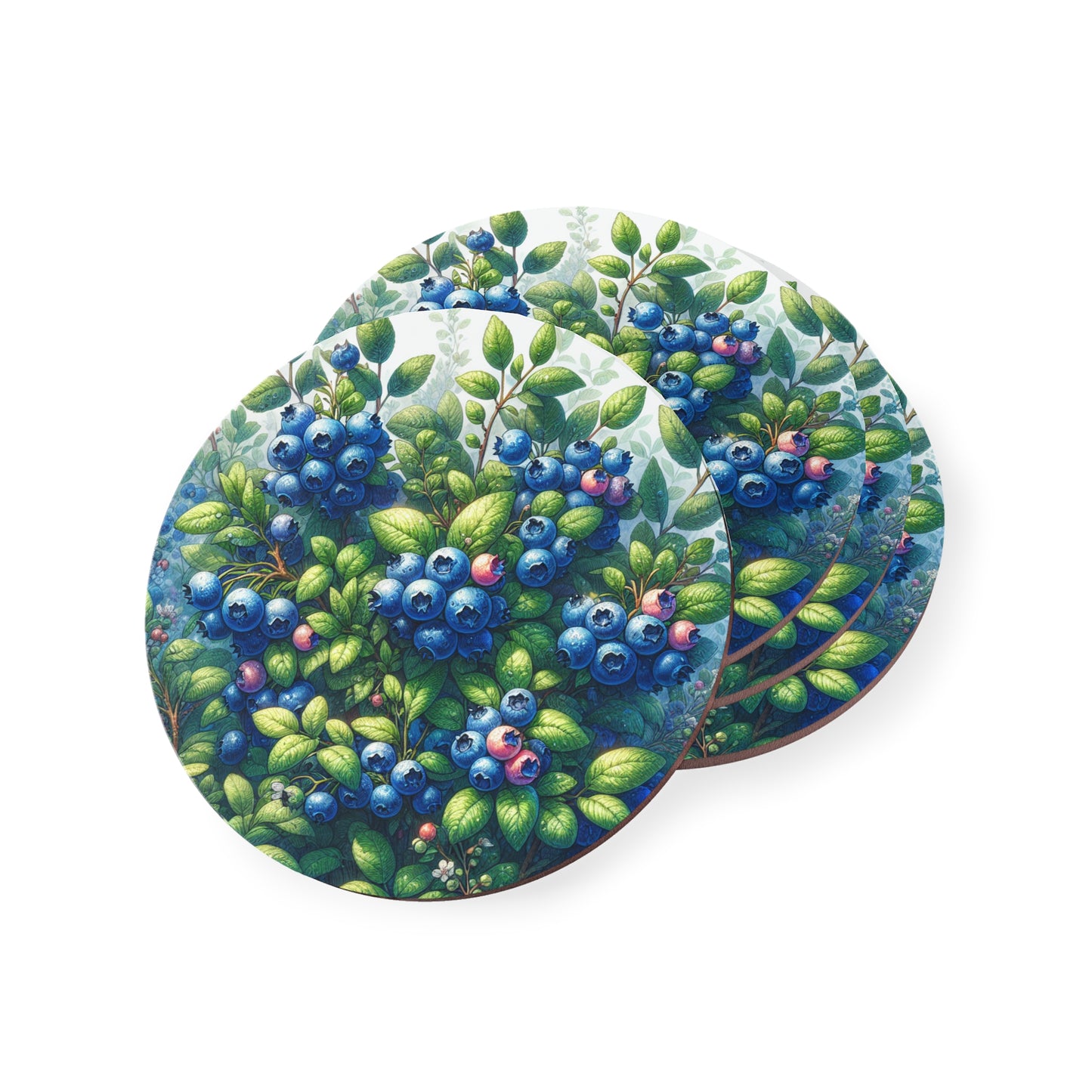 Blueberries Coasters - Set of 4 Drink Coasters, Fruit Design Home Decor, Kitchen Accessories, Housewarming Gift, Holiday Table Decor