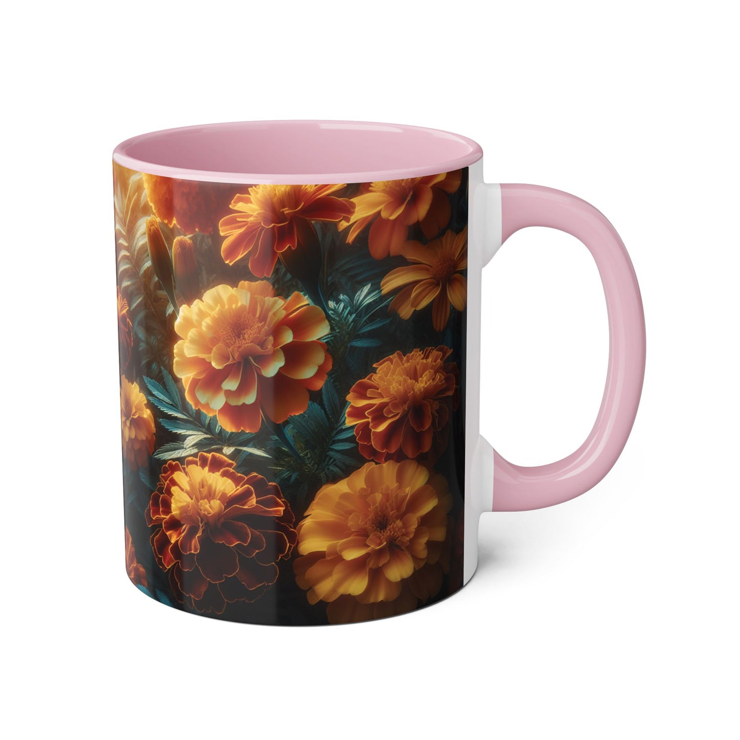 Orange Marigolds Accent Mug, Floral Coffee Cup, Botanical Tea Mug, Nature Lover Gift, Garden Theme Kitchen Decor