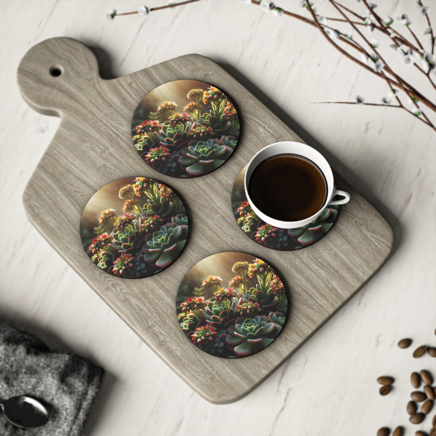 Flowering Succulent Coasters, Desert Plant Drink Coasters, Cactus Coaster, Botanical Home Decor, Table Protection Mats, Housewarming