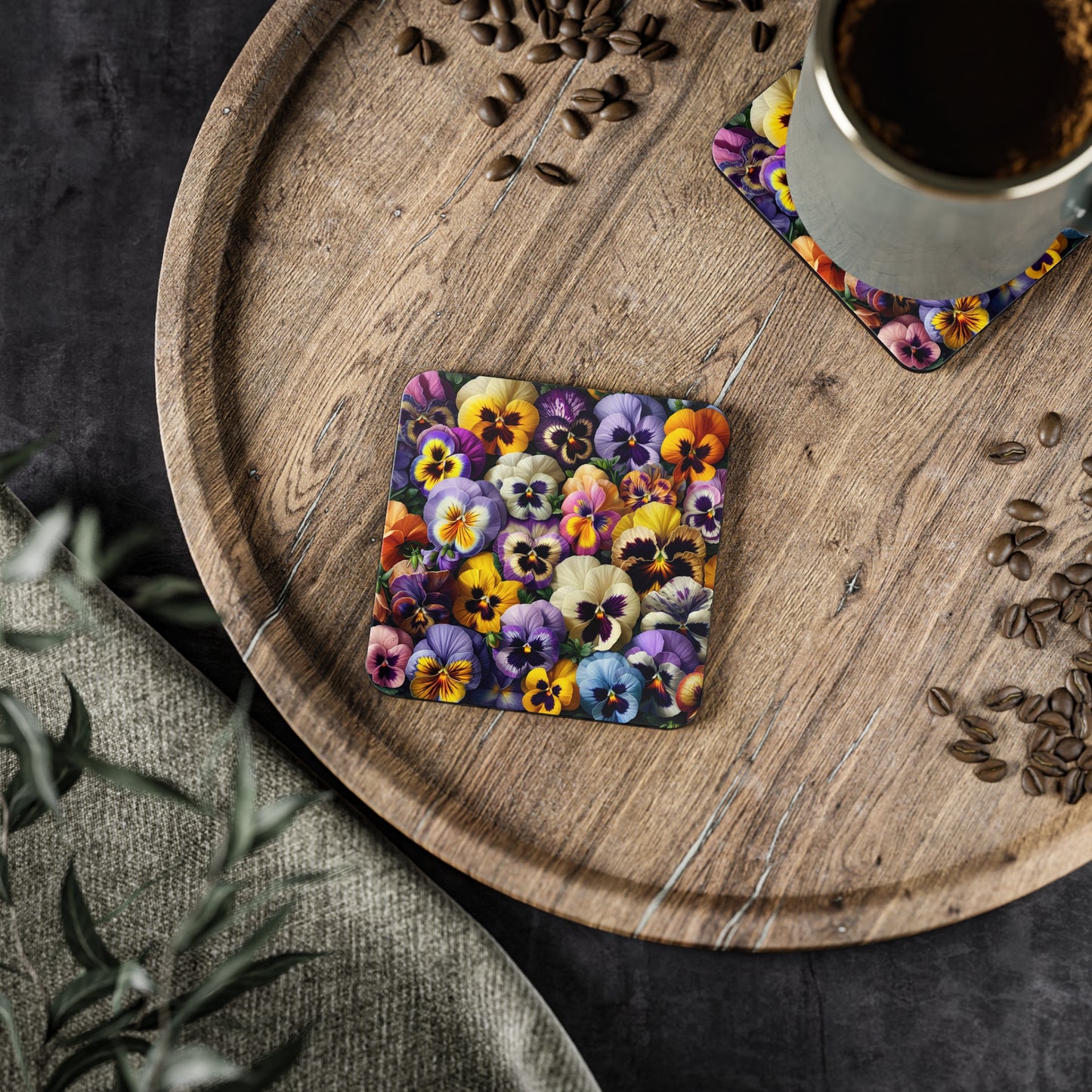 Pansy Coasters, Set of 4 Floral Drink Coasters, Flower Coasters, Garden Coaster Set, Botanical Coasters, Spring Decor