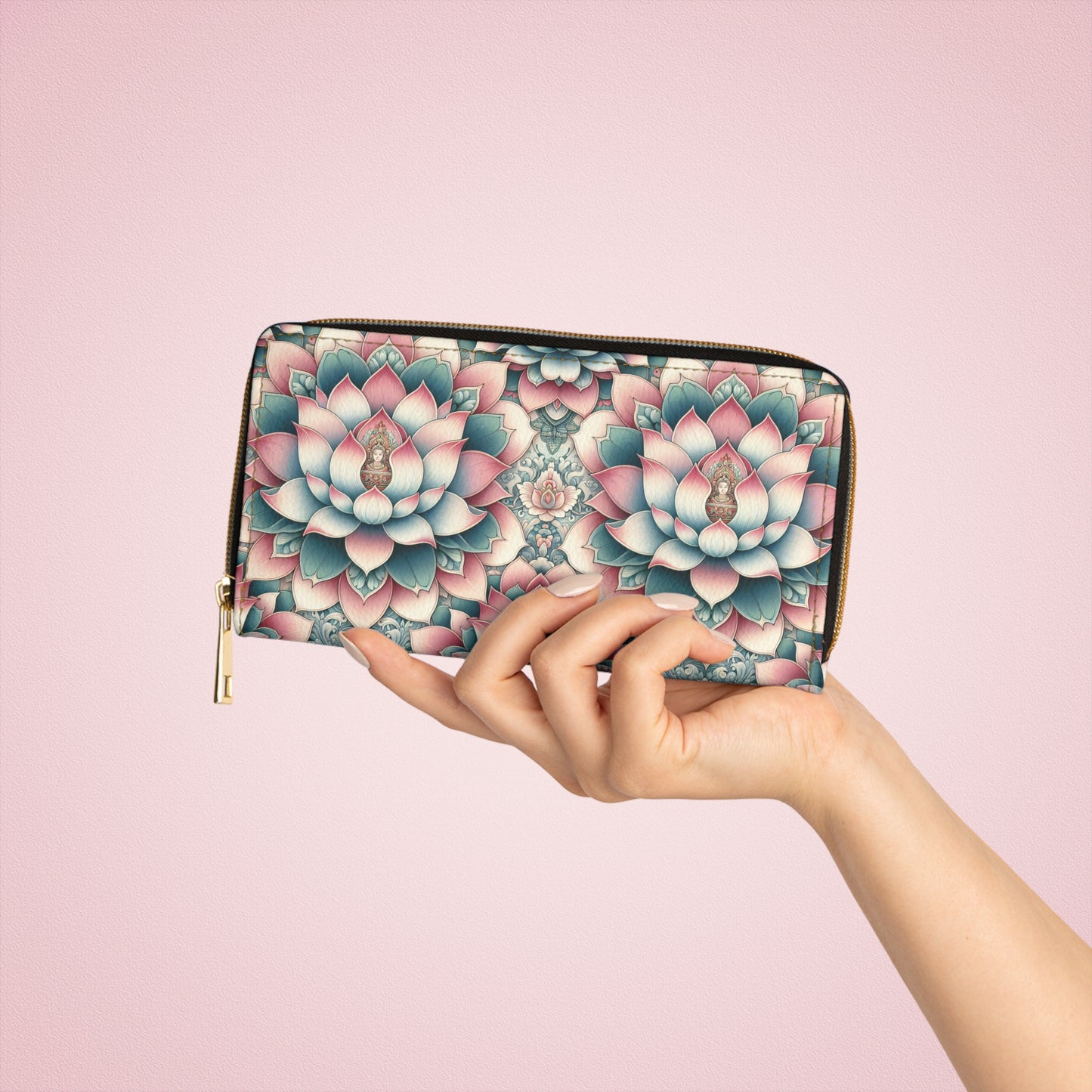 Zipper Wallet - Lotus Flower Pattern