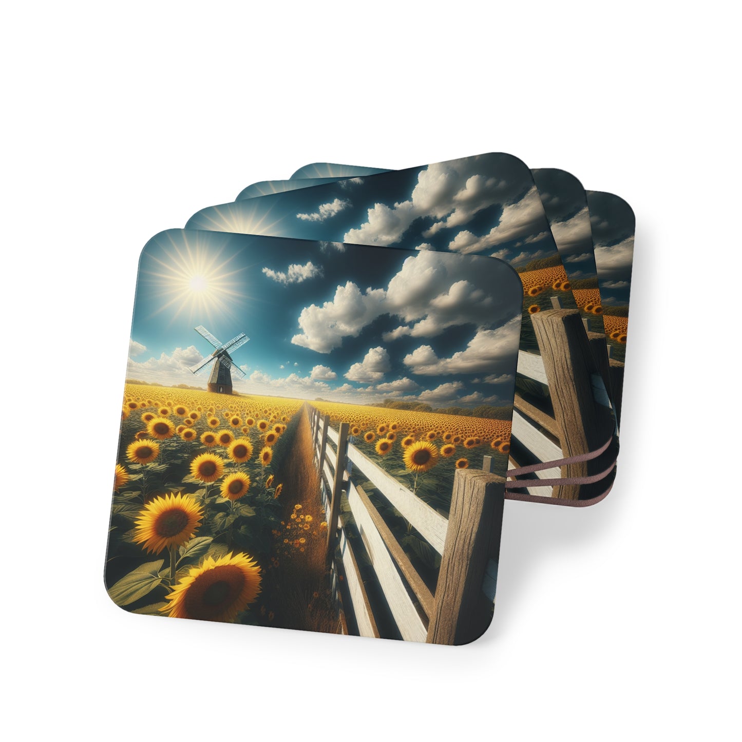 Sunflower Field Coasters, Floral Drink Mats, Farmhouse Decor, Rustic Kitchen Accessories, Set of 4 Coaster, Flower Home Gifts
