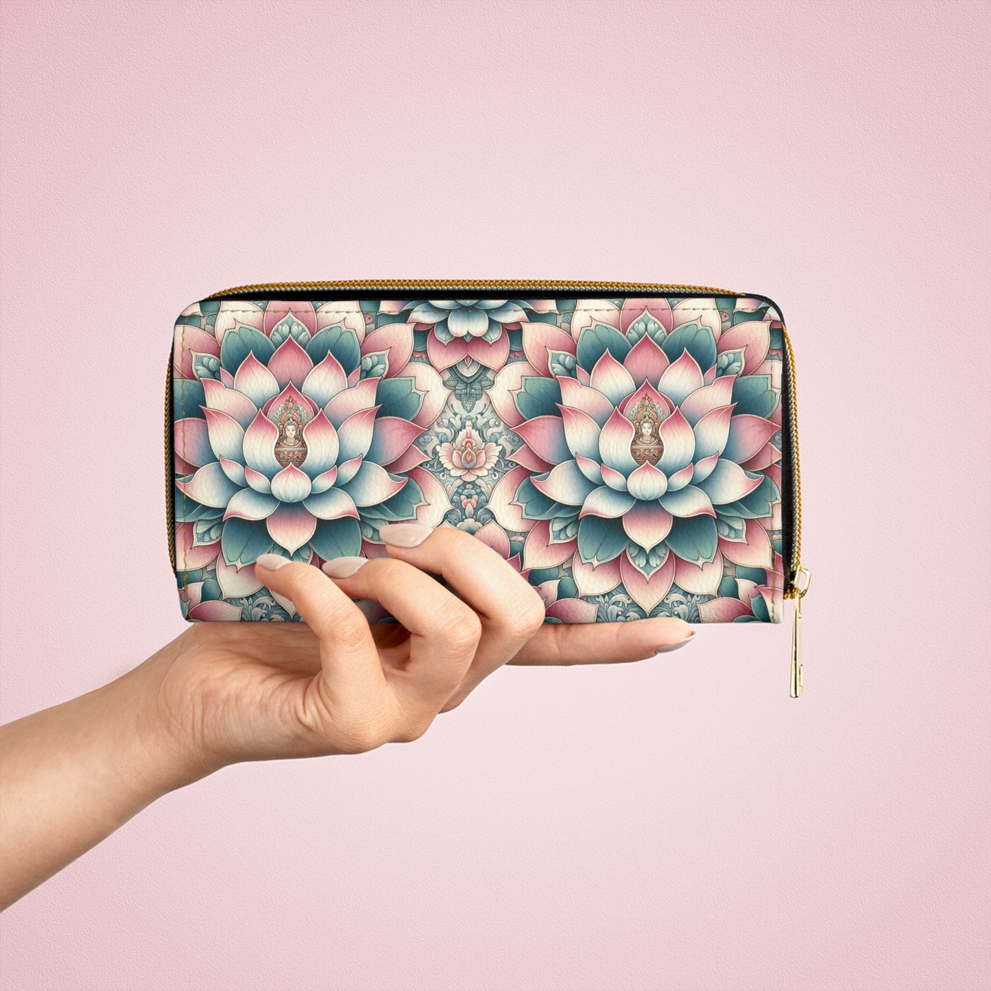 Zipper Wallet - Lotus Flower Pattern