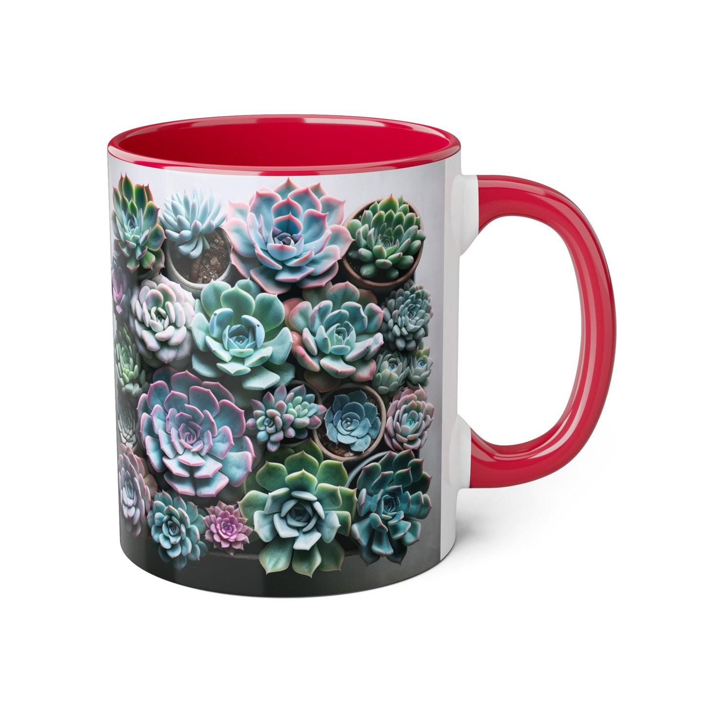 Succulent Garden Accent Mug, 11oz Succulent Coffee Mug, Floral Drinkware, Plant Lover Gift, Unique Home Decor