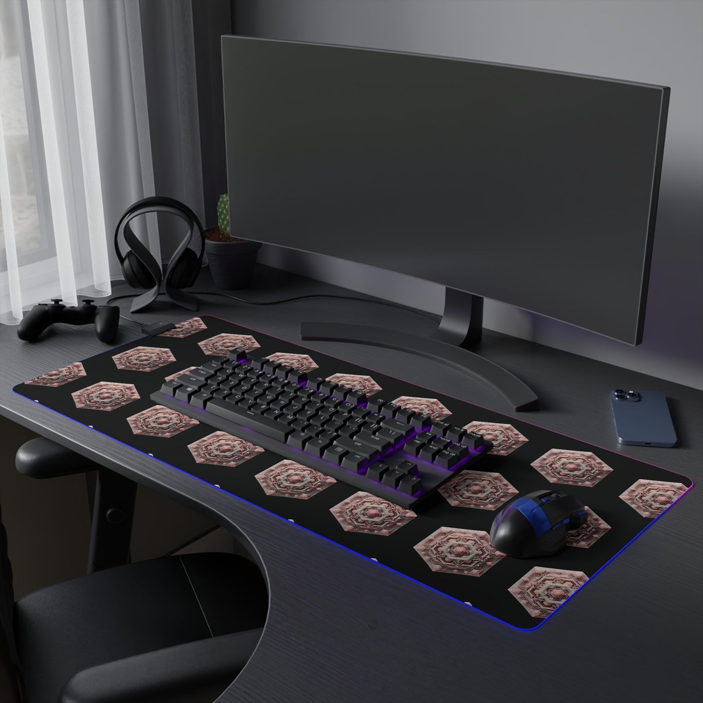 LED Gaming Mouse Pad - Geometric Rose Quartz Design