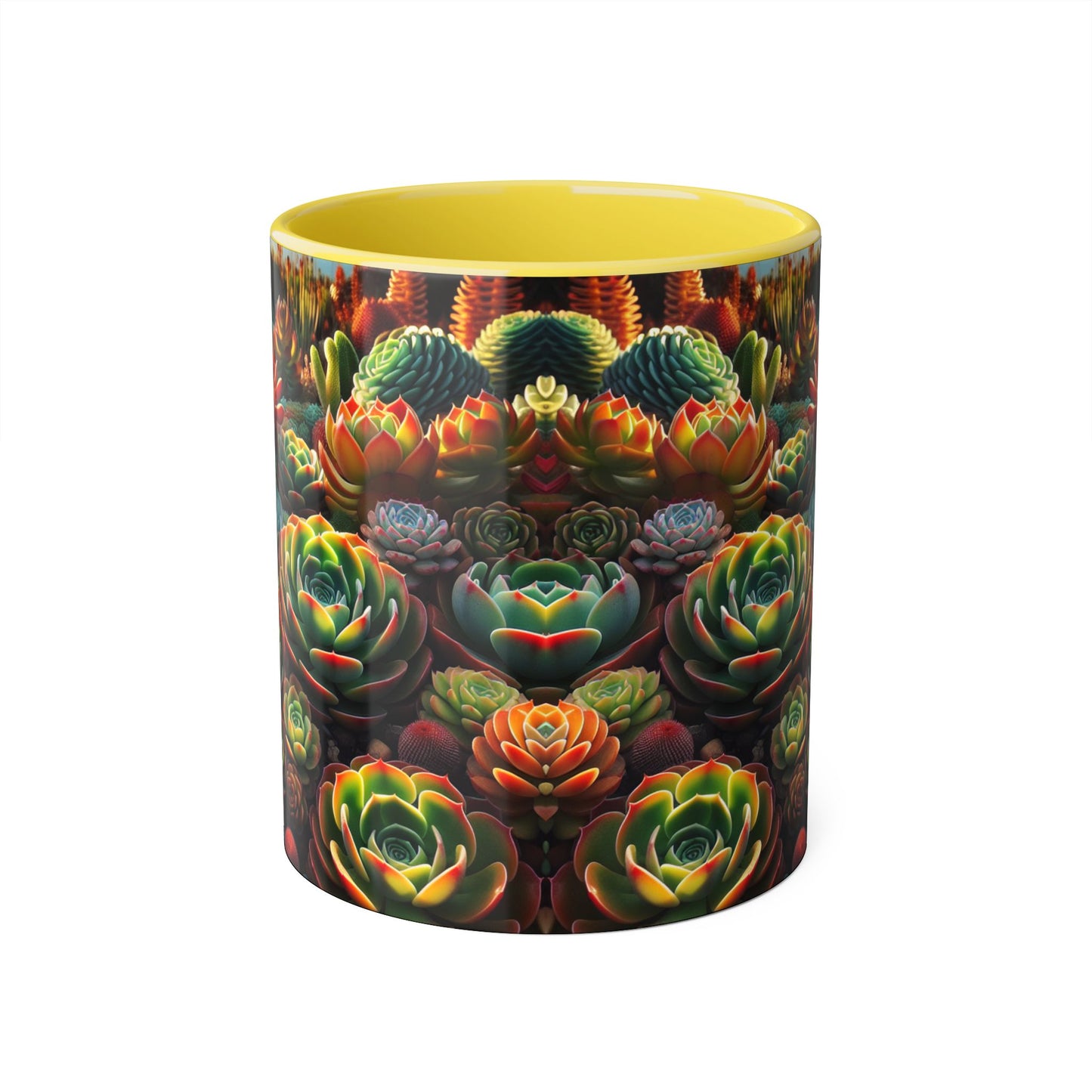 Succulent Family Accent Mug, Unique Botanical Design, Plant Lover Gift, Ceramic Coffee Cup, Cactus Print Tea Mug, Gardening Decor, Cute