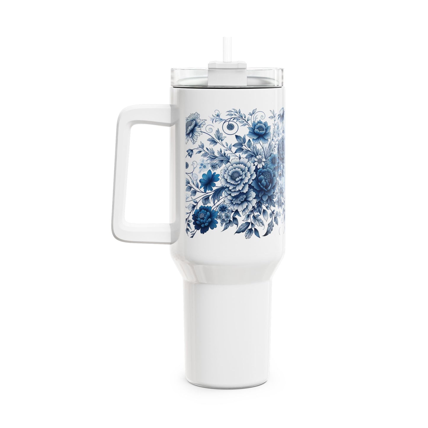 40oz Tumbler - Blue Floral Design